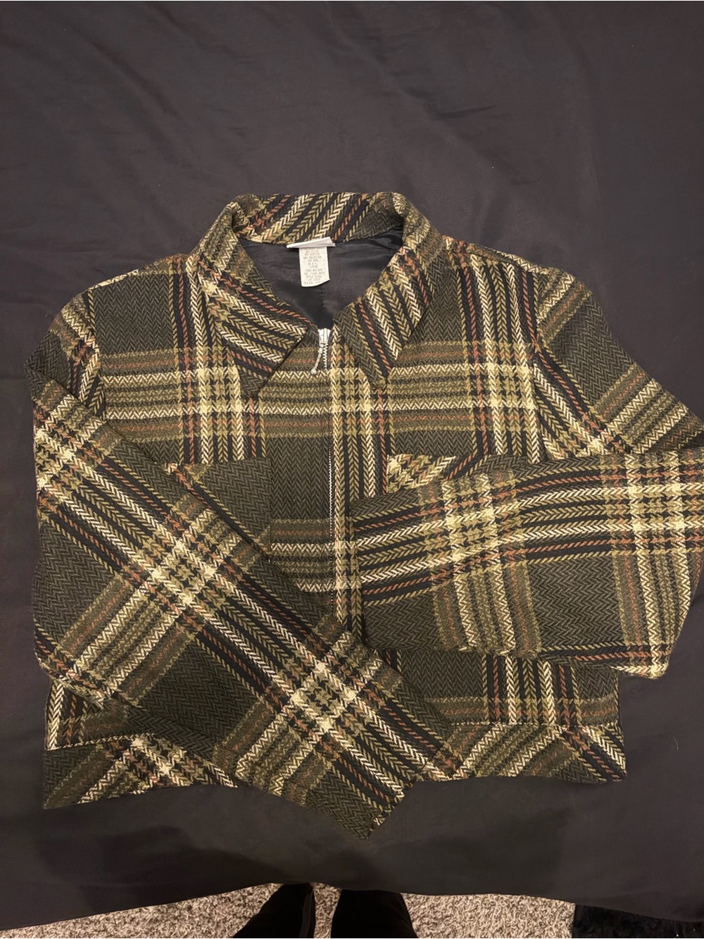 Women’s Green Plaid Zip-Front Jacket